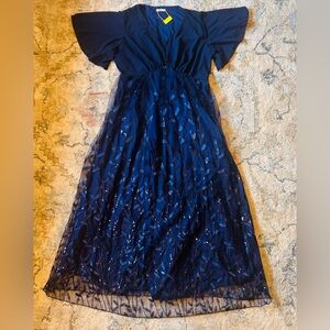 Tiaraly sequence sparkly sleeve dress  v-neck midi wedding guest cocktail